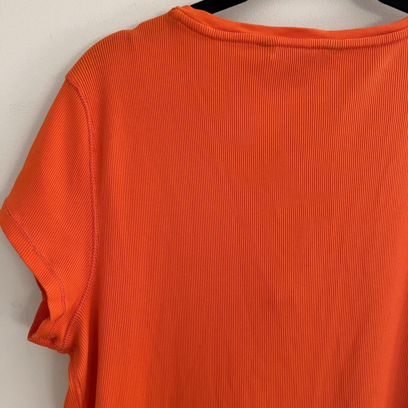 Lauren Ralph Lauren Shirt Womens XL Orange Ribbed Lace Up Neck Short Sleeve Top - Picture 5 of 12